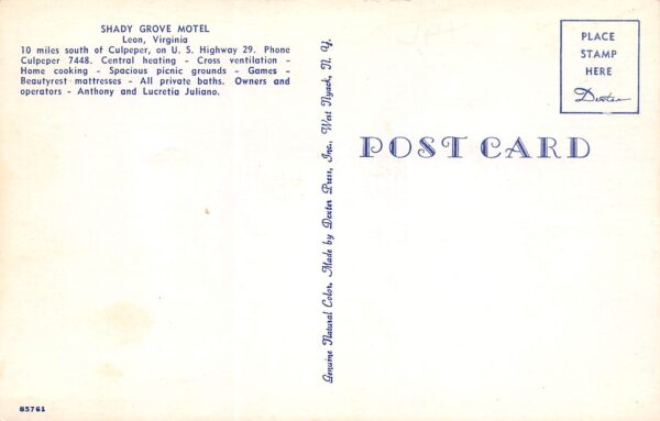 Leon Virginia Shady Grove Motel, Chrome Vintage Postcard U13100 - Image 2