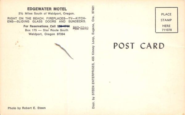 Waldport Oregon Edgewater Motel, Photochrome Vintage Postcard U13110 - Image 2
