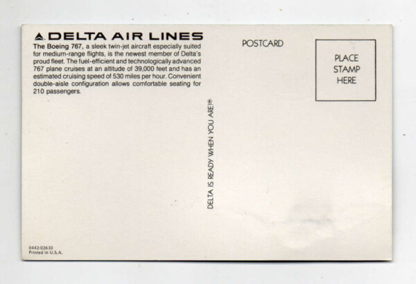 Delta Air Lines Boeing 767 Airplane Logo Add On Novelty Vintage Postcard AA74607 - Image 2