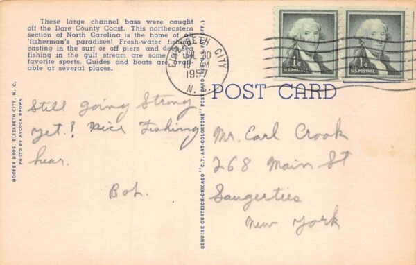 Oregon Inlet North Carolina Fishing Greetings Girl and Dog Postcard AA74624 - Image 2