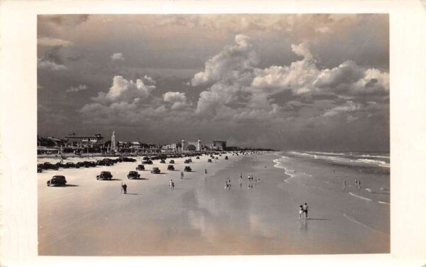 Daytona Beach Florida Cars on Beach Birds Eye View Real Photo Postcard AA74628