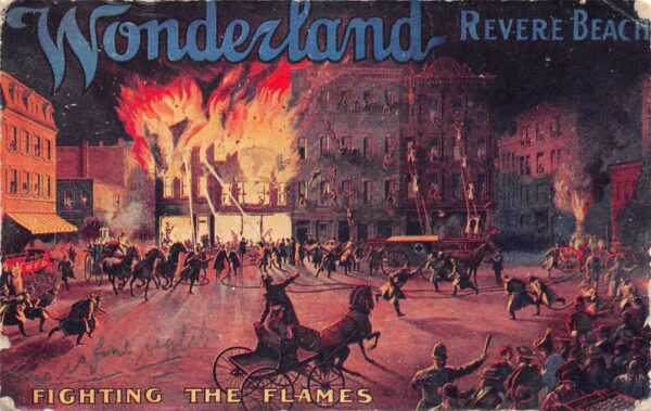 Revere Beach Massachusetts Wonderland Fighting the Flames Postcard AA74633