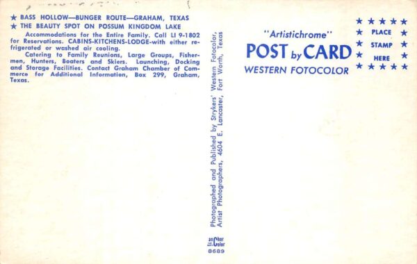 Graham Texas Bass Hollow Cabins Vintage Postcard AA74662 - Image 2