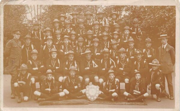 Scouting Troop Boy Scouts with Crest Real Photo Vintage Postcard AA74432
