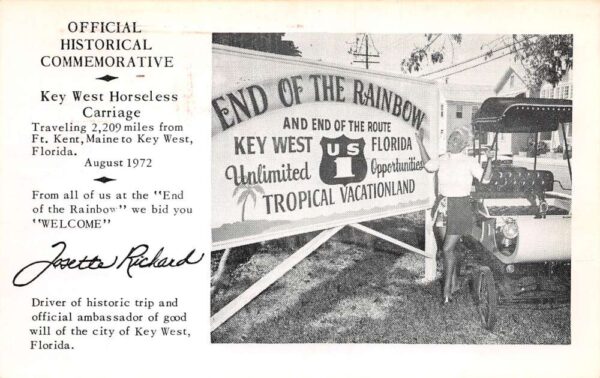 Key West Florida Centennial Celebration Horseless Carriage Postcard AA74458