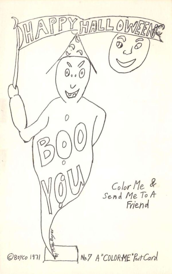 Happy Halloween Novelty "Color-Me" Postcard, Boyco,1971, Chrome Postcard U13044