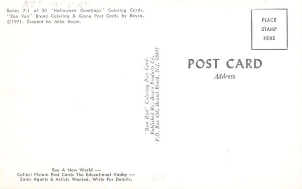 Happy Halloween Novelty "Color-Me" Postcard, Boyco,1971, Chrome Postcard U13044 - Image 2