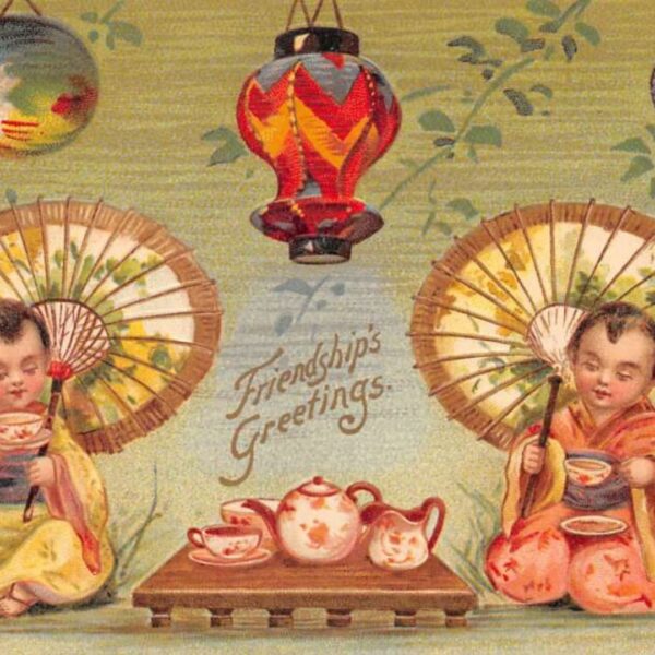 Vintage postcard reading "friendship greetings"