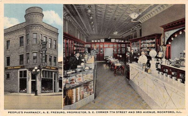 Rockford Illinois People's Pharmacy Vintage Postcard AA79607