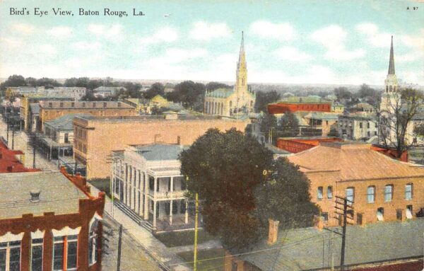 Baton Rouge Louisiana Bird's Eye View, Color Lithograph Vintage Postcard U16416