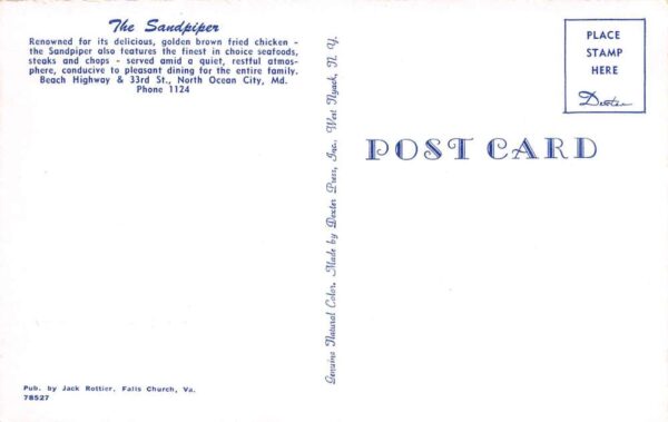 North Ocean City Maryland The Sandpiper Restaurant, Chrome, Vintage PC U16428 - Image 2