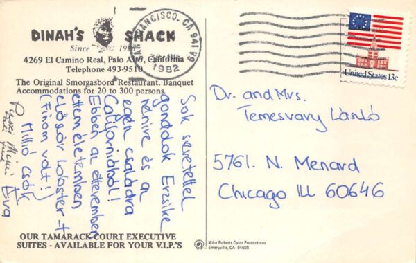 Palo Alto California Dinah's Shack Smorgasbord Restaurant Postcard AA82959 - Image 2