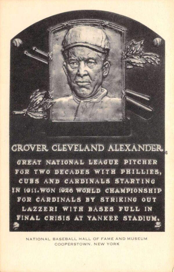 Baseball Hall of Fame New York Grover Cleveland Alexander Plaque PC AA82973