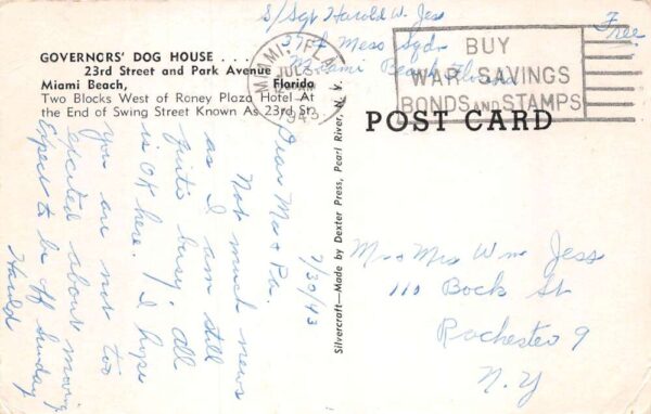 Miami Beach Florida Governors Dog House Bar Vintage Postcard AA82988 - Image 2
