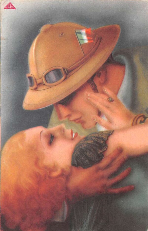 Military Romance Ireland Flag Irish Soldier Kissing Girl Postcard AA83008