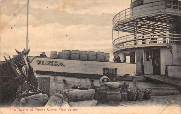 Penn's Grove New Jersey Pier Scene Ulrica Ship Vintage Postcard AA83132