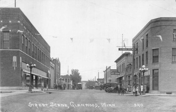 Glenwood Minnesota Street Scene Ice cream Drug Store Real Photo Postcard AA83182