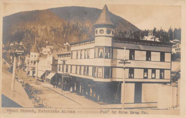 Ketchikan Alaska Front Street Hotel Revilla Real Photo Postcard AA83183
