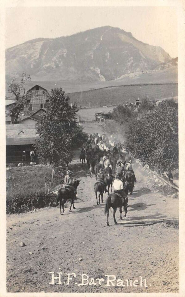 Saddlestring Wyoming ? HF Bar Ranch Horse Riding Real Photo Postcard AA83200