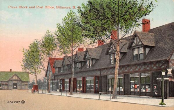 Biltmore North Carolina Plaza Block and Post Office Vintage Postcard AA83247