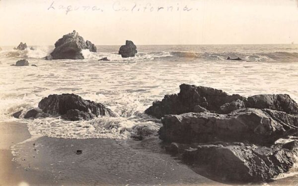 Laguna California Ocean Beach and Rocks Real Photo Vintage Postcard AA83272