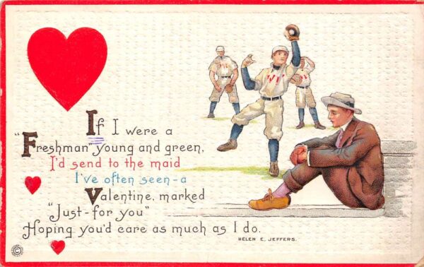 Baseball Valentine, "Just For You" Stecher Publishing Co., Vintage PC U17835