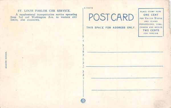 St. Louis Missouri St. Louis Parlor Car Service, White Border, Vintage PC U17847 - Image 2