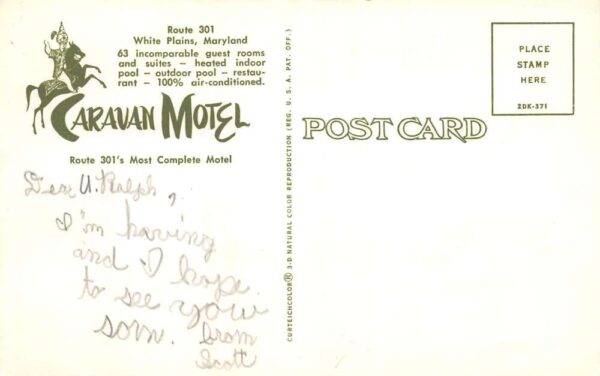 White Plains Maryland Caravan Motel, Multi-View Chrome, Vintage Postcard U17857 - Image 2