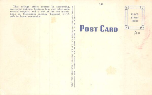 Hattiesburg Mississippi Southern College Memorial Entrance Postcard AA83383 - Image 2