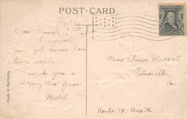 "New Year Wishes", Angels On Ladder, January 1st Date, Vintage PC U17912 - Image 2
