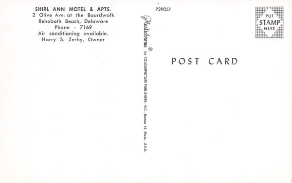 Rehoboth Beach Delaware Shirl Ann Motel & Apartments, Chrome, PC U17921 - Image 2