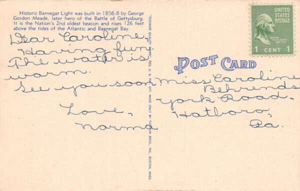 Surf City New Jersey Barnegat Light, Long Beach Island, Vintage Postcard U17926 - Image 2