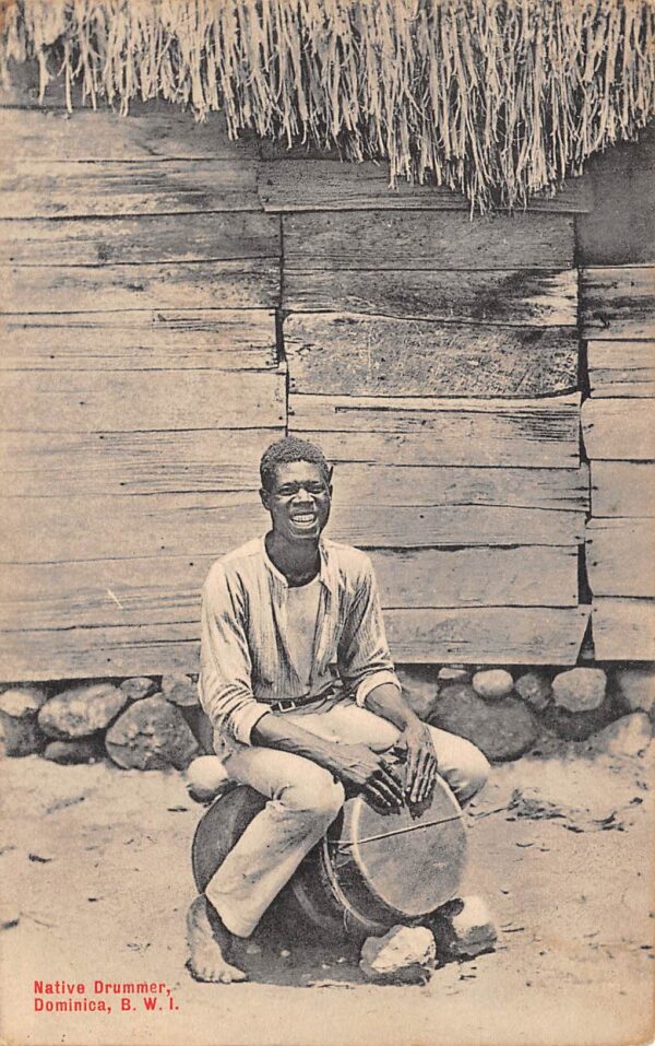 Dominica, Native Drummer, British West Indies, B/W Lithograph, PC U17946