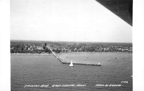East Tawas Michigan Tawas Bay Birds Eye View Real Photo Postcard AA83448