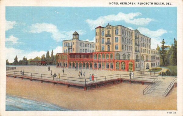 Rehoboth Beach Delaware Hotel Henlopen and Boardwalk Vintage Postcard AA83462