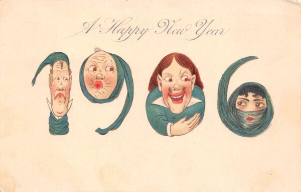 "A Happy New Year", 1906 Year Date Written With Human Figures, PC U18013