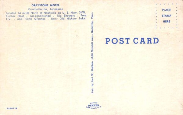 Goodlettsville Tennessee Graystone Motel, Chrome, Vintage Postcard U18050 - Image 2