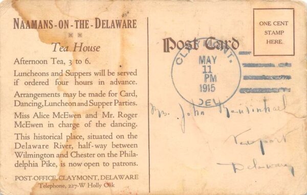 Naaman Delaware Naamans On The Delaware Tea House, Vintage Postcard U18083 - Image 2