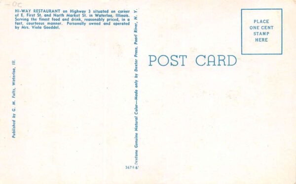 Waterloo Illinois Hi-Way Restaurant, Coca Cola Sign, Vintage Postcard U18086 - Image 2