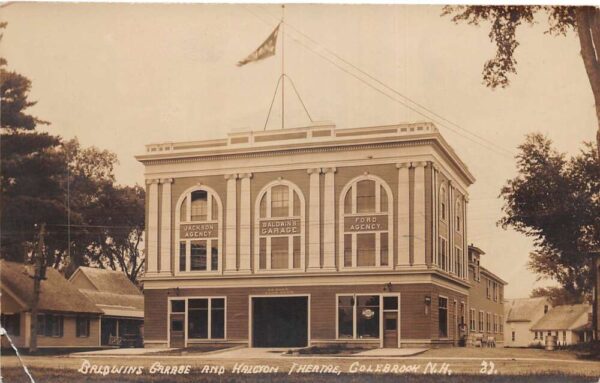 Colebrook New Hampshire Baldwins Garage Halcyon Theatre Real Photo PC AA83510