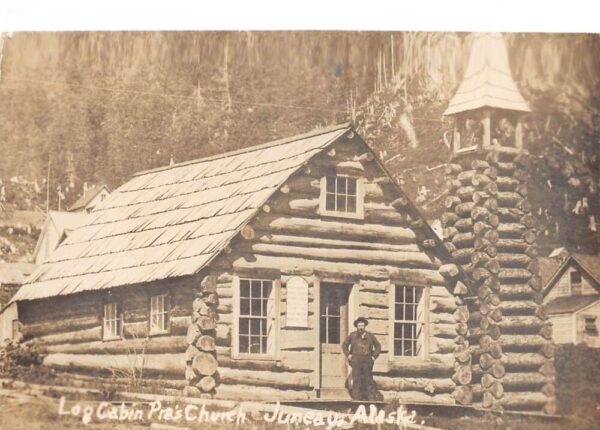 Juneau Alaska Log Cabin Presbyterian Church Real Photo Vintage Postcard AA83512