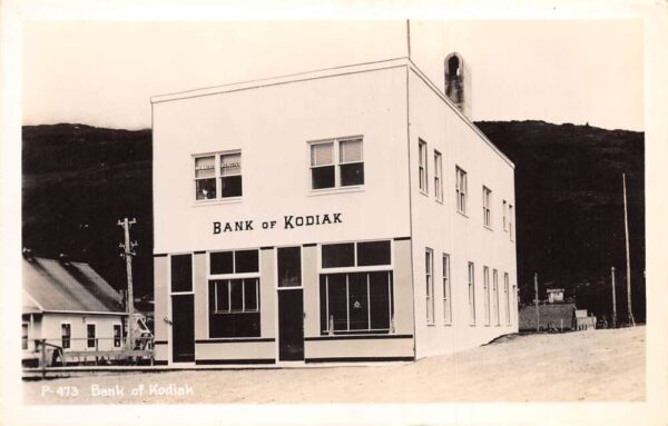 Kodiak Alaska Bank of Kodiak Exterior Real Photo Postcard AA83521
