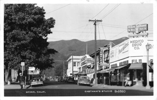 Ukiah California Business District Drug Store Alka Seltzer Real Photo PC AA83535
