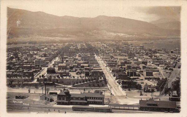 Salida Colorado Train Station and City Birds Eye View Real Photo PC AA83539