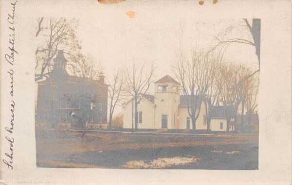 Waverly Illinois School House and Baptist Church Real Photo Postcard AA83593