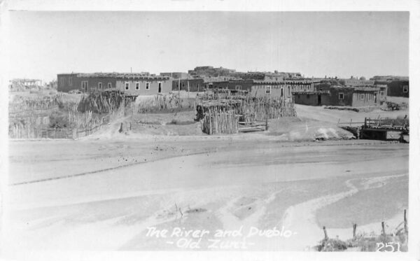 Zuni New Mexico The River and Pueblo Real Photo Vintage Postcard AA83596