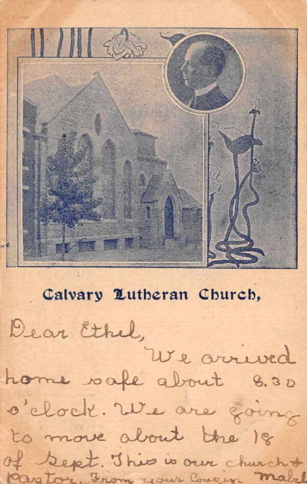 Baltimore Maryland Calvary Lutheran Church and Portrait Vintage Postcard AA83600