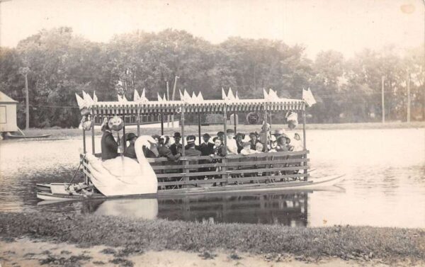 Swan Pontoon Boat Scenic View Real Photo Vintage Postcard AA83601