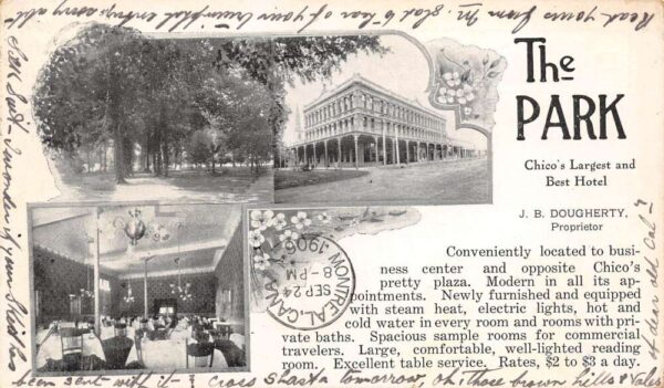 Chico California The Park Hotel, Undivided Back, Vintage Postcard U18132