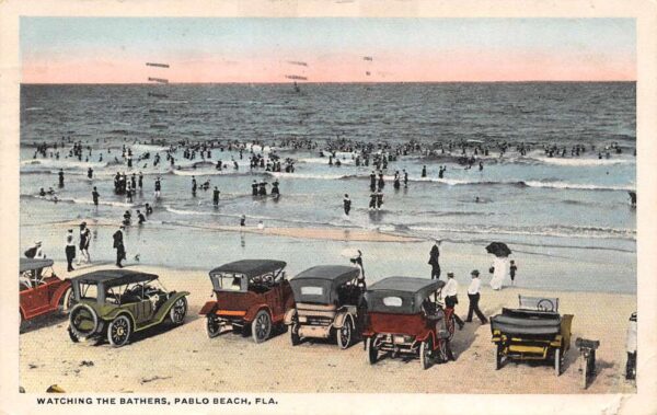 Pablo Beach Florida Bathers At The Beach, White Border, Vintage Postcard U18133